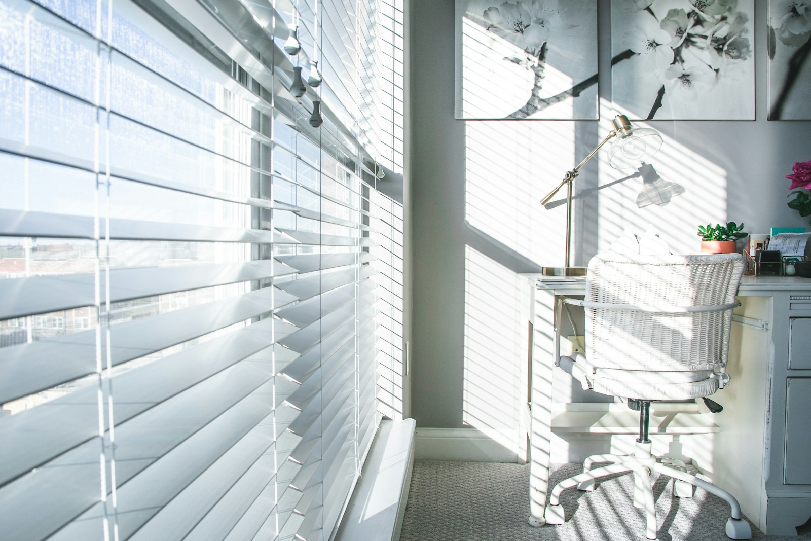 Custom blinds and shades in a bright living room